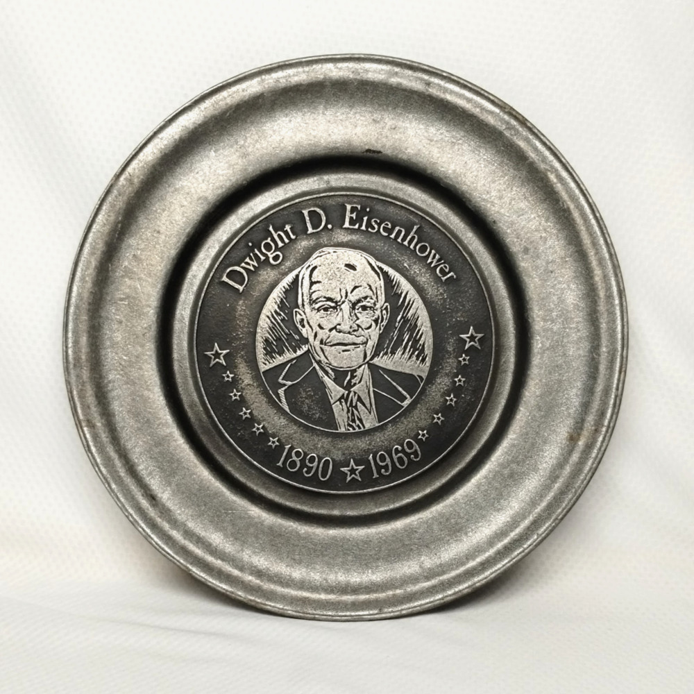 Old Mill Dwight D Eisenhower Pewter Plate Commemorative Silver 10" Presidential